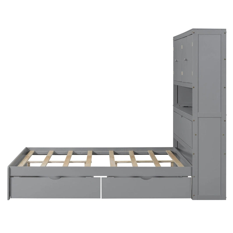 Wooden Platform Storage Bed Full Size Bed Frame with Storage Headboard-8