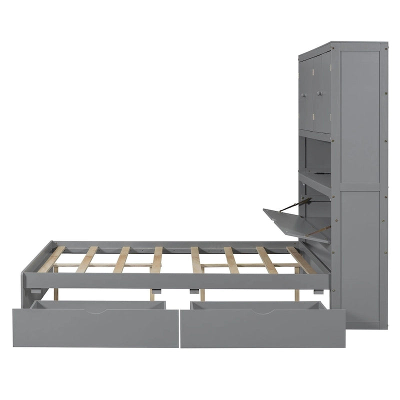 Wooden Platform Storage Bed Full Size Bed Frame with Storage Headboard-10