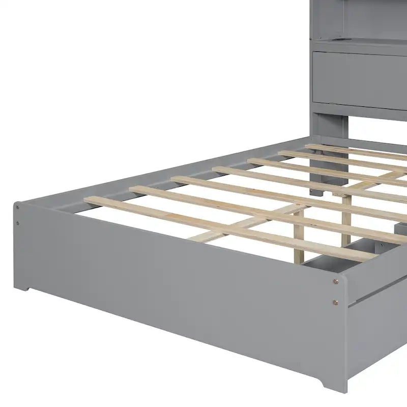 Wooden Platform Storage Bed Full Size Bed Frame with Storage Headboard-14