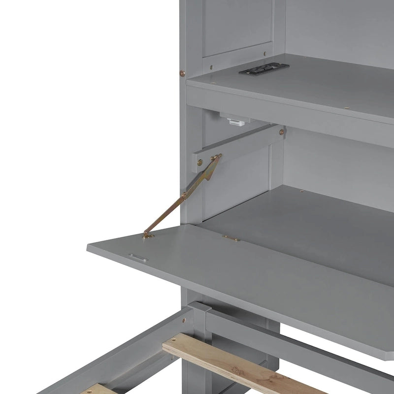 Wooden Platform Storage Bed Full Size Bed Frame with Storage Headboard-15