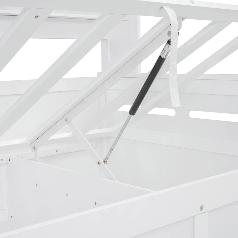 Twin Daybed with Hydraulic Lift, 3 Storage Spaces & Built-in Shelves and Cabinets-9