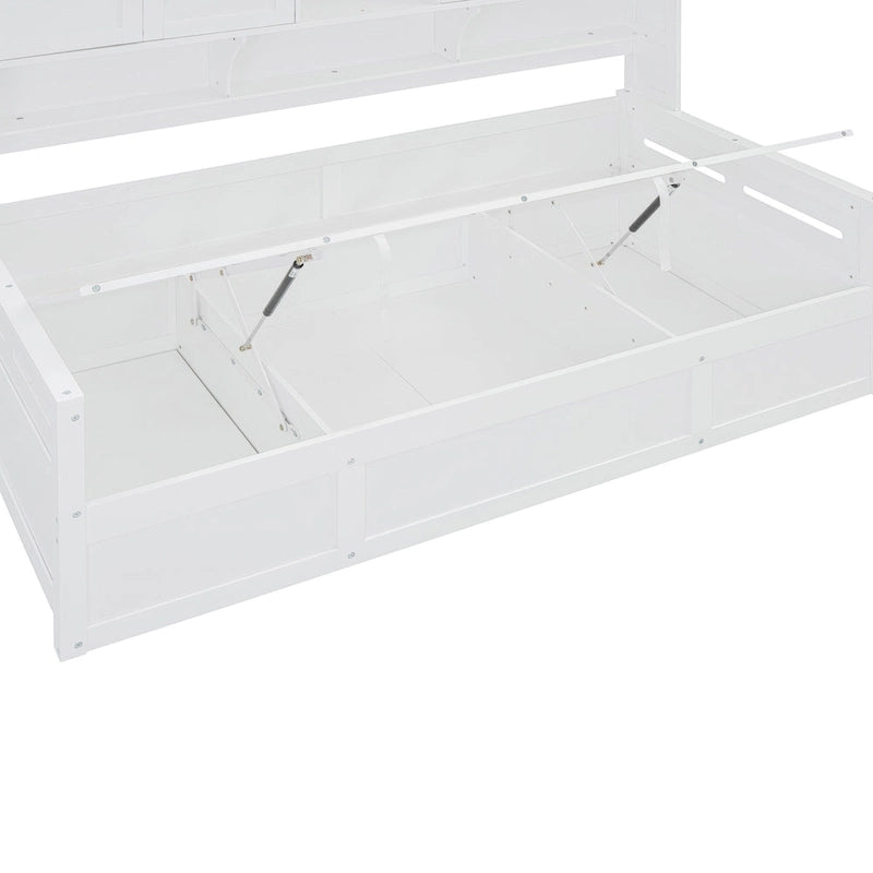Twin Daybed with Hydraulic Lift, 3 Storage Spaces & Built-in Shelves and Cabinets-10