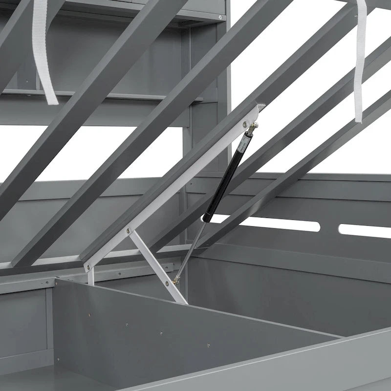 Twin Daybed with Hydraulic Lift, 3 Storage Spaces & Built-in Shelves and Cabinets-22