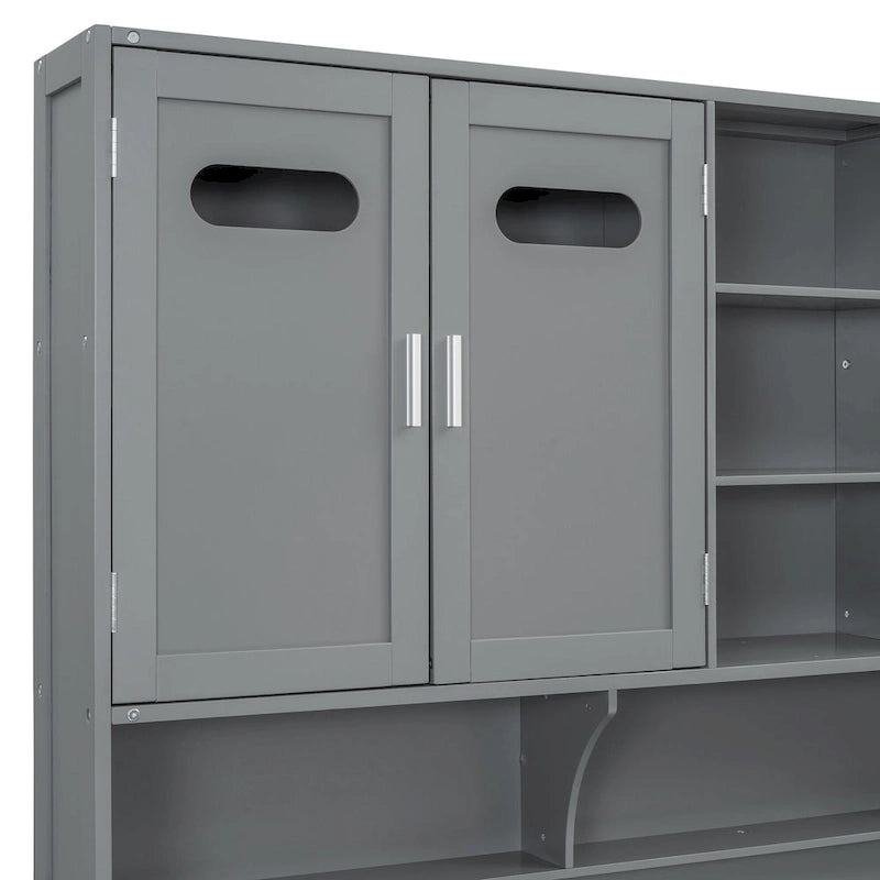 Twin Daybed with Hydraulic Lift, 3 Storage Spaces & Built-in Shelves and Cabinets-33