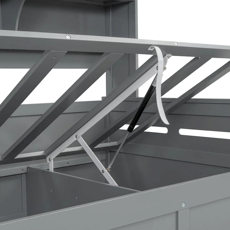 Twin Daybed with Hydraulic Lift, 3 Storage Spaces & Built-in Shelves and Cabinets-34