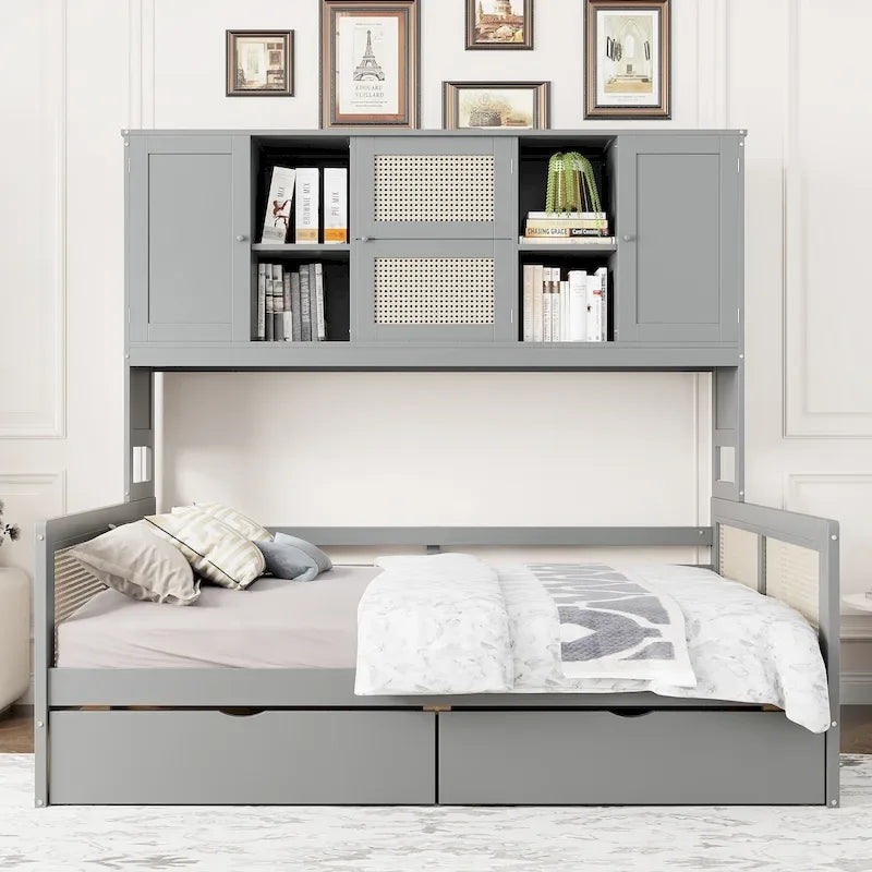 Twin Daybed with Storage Drawers, Cabinet, and Shelf, Sturdy Wood Construction-41