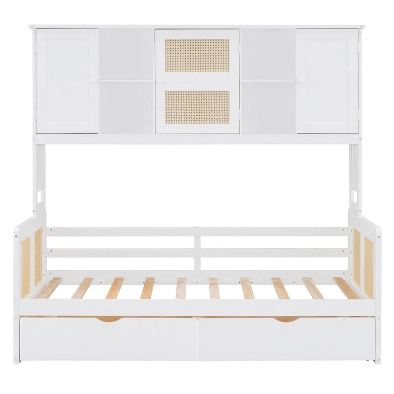 Twin Daybed with Storage Drawers, Cabinet, and Shelf, Sturdy Wood Construction-3