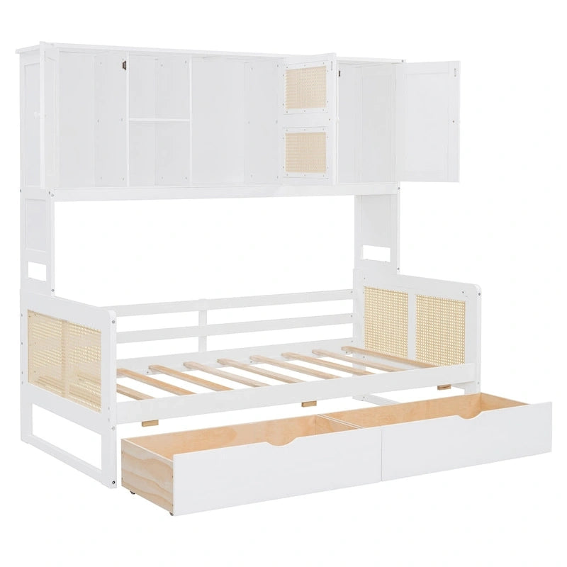 Twin Daybed with Storage Drawers, Cabinet, and Shelf, Sturdy Wood Construction-6