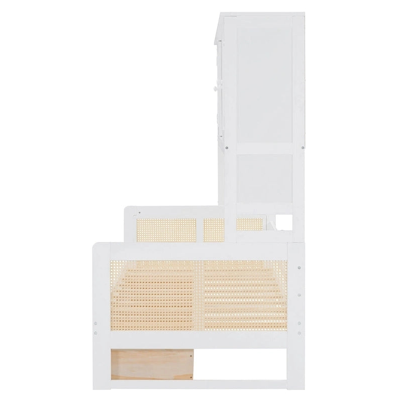 Twin Daybed with Storage Drawers, Cabinet, and Shelf, Sturdy Wood Construction-11