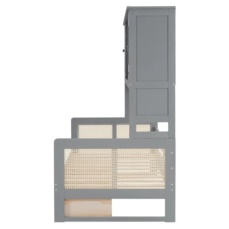 Twin Daybed with Storage Drawers, Cabinet, and Shelf, Sturdy Wood Construction-23