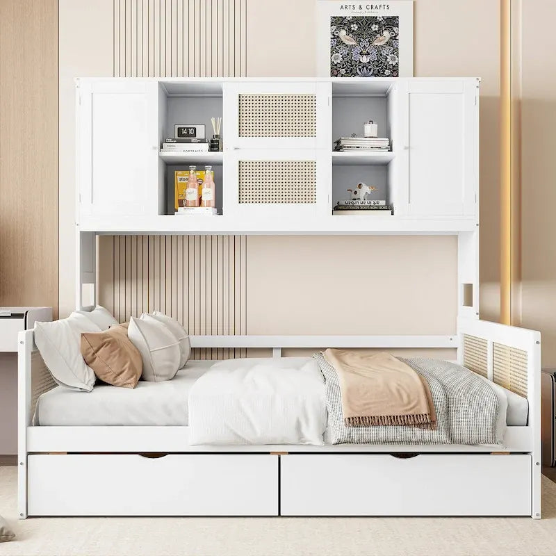Twin Daybed with Storage Drawers, Cabinet, and Shelf, Sturdy Wood Construction-27