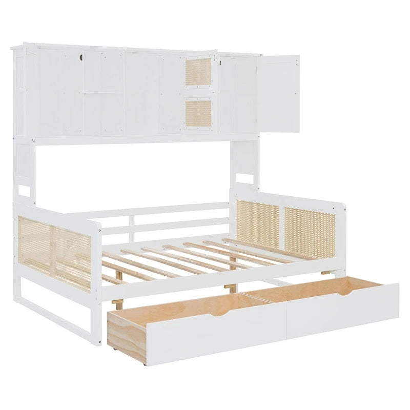 Twin Daybed with Storage Drawers, Cabinet, and Shelf, Sturdy Wood Construction-31