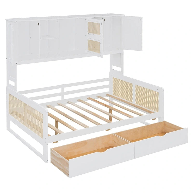 Twin Daybed with Storage Drawers, Cabinet, and Shelf, Sturdy Wood Construction-34