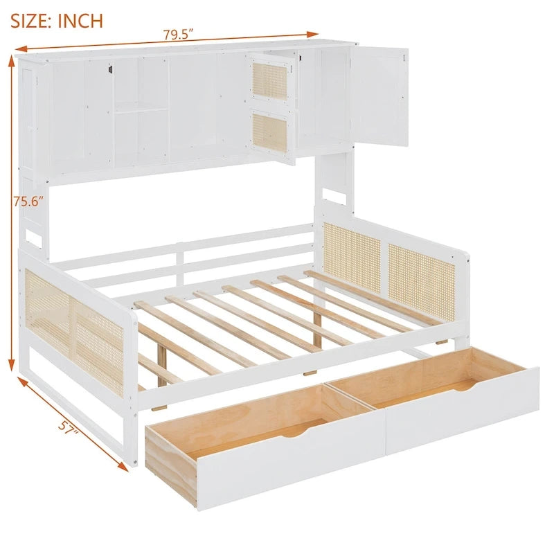 Twin Daybed with Storage Drawers, Cabinet, and Shelf, Sturdy Wood Construction-38