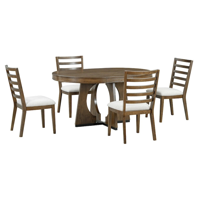 5 Piece Extendable Dining Table Set Retro Round Dining Table and Chair Sets with Geometric Design for Kitchen Dining Room-10