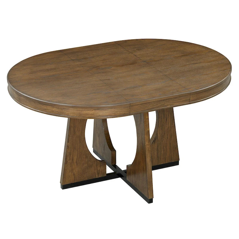 5 Piece Extendable Dining Table Set Retro Round Dining Table and Chair Sets with Geometric Design for Kitchen Dining Room-13