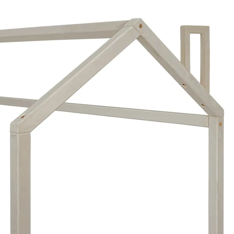 Twin Size Modern Canopy Bed with Striped Headboard & Roof Design-10