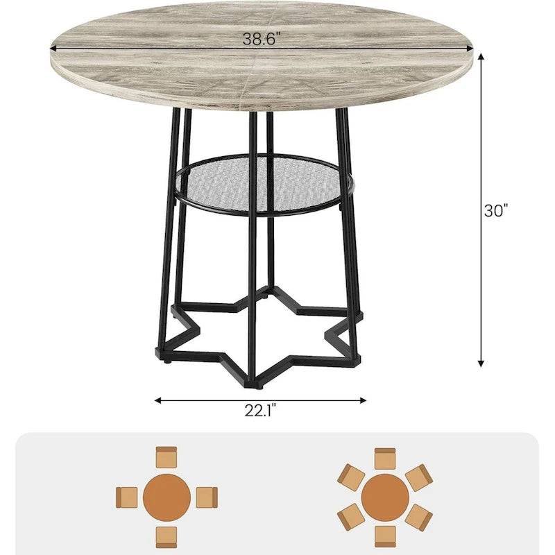 Round Kitchen Dining Table with Storage Rack - N/A-2