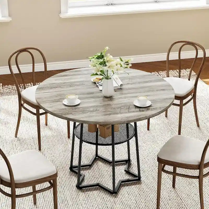 Round Kitchen Dining Table with Storage Rack - N/A-4