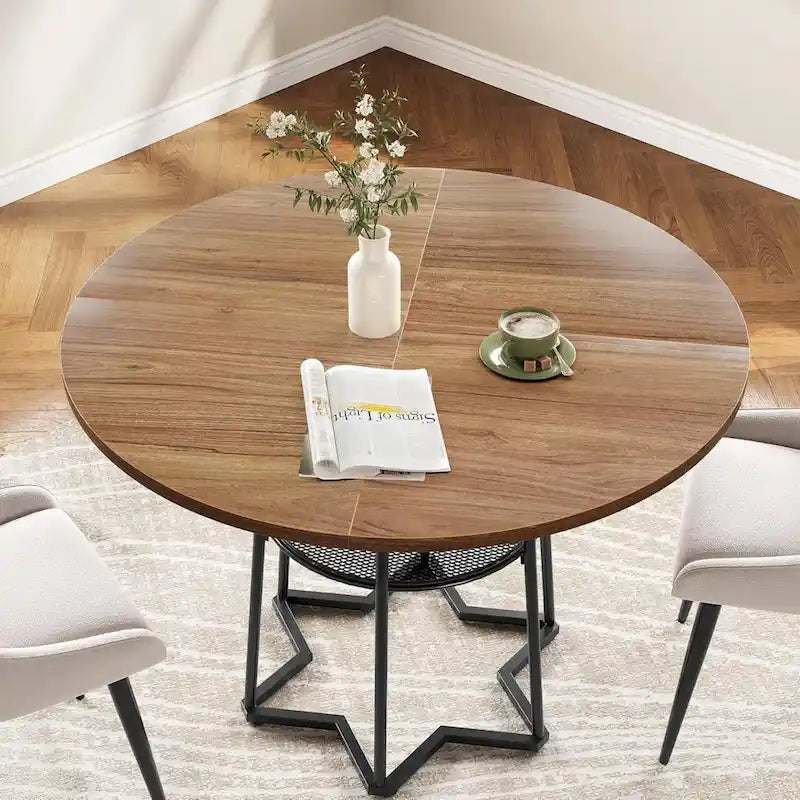 Round Kitchen Dining Table with Storage Rack - N/A-6