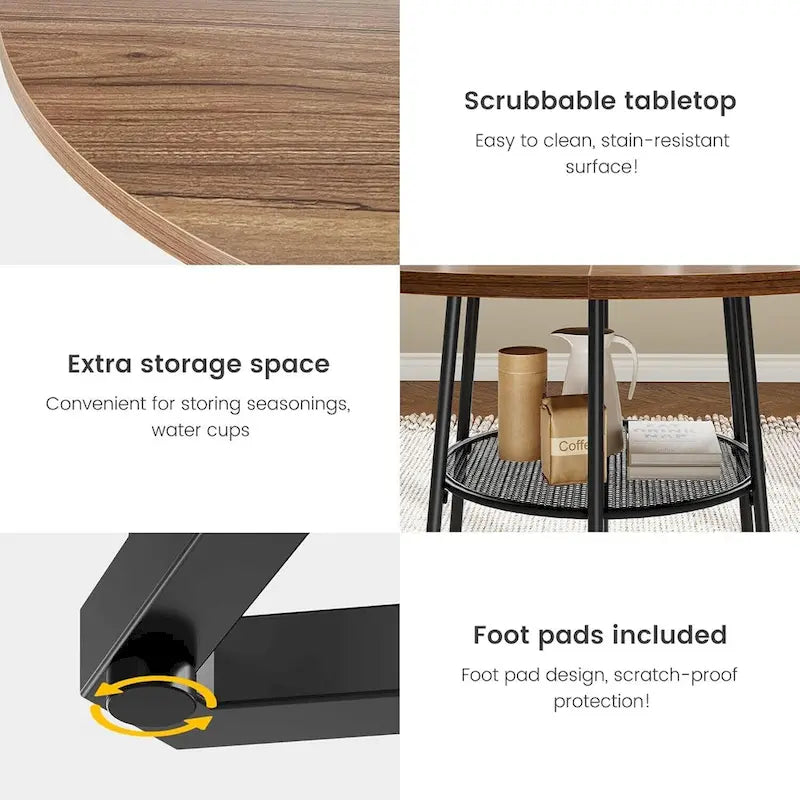 Round Kitchen Dining Table with Storage Rack - N/A-8