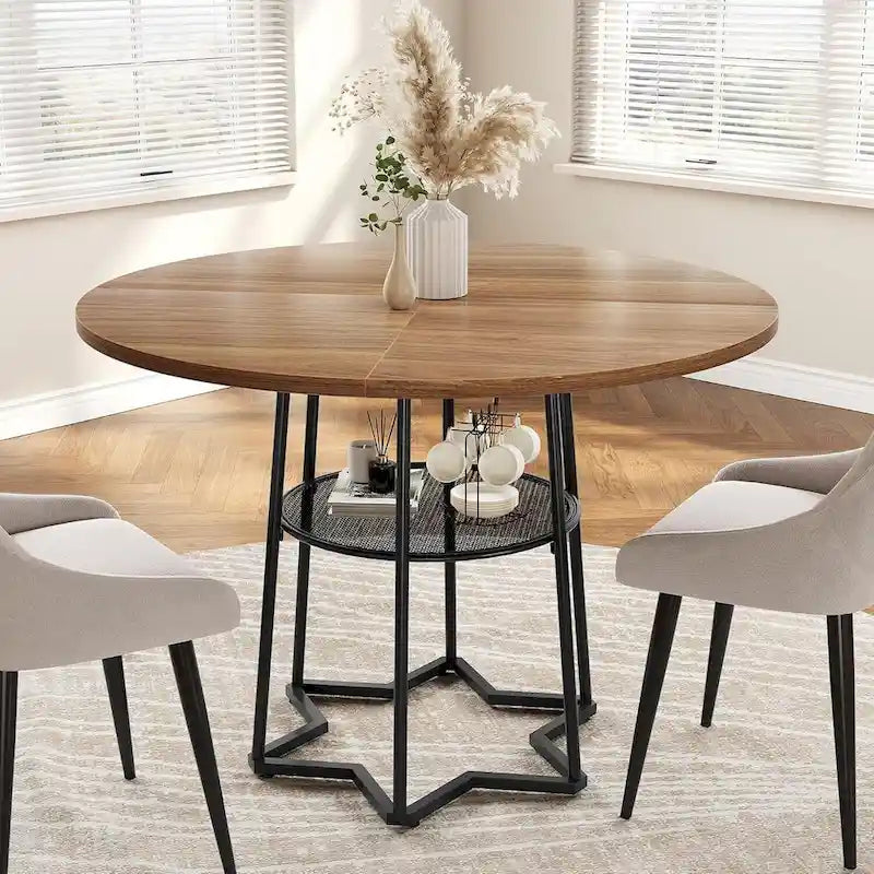 Round Kitchen Dining Table with Storage Rack - N/A-10