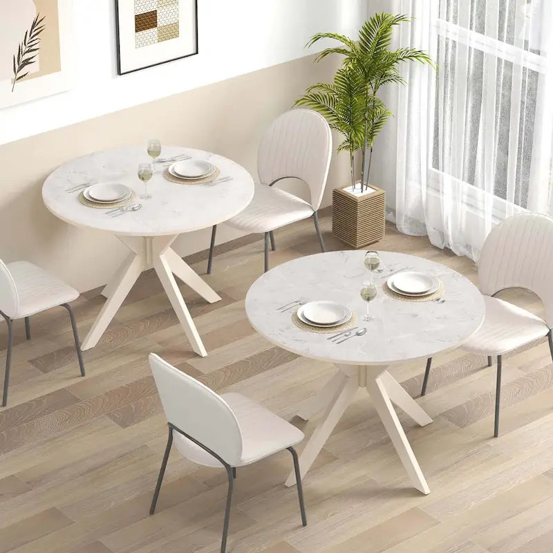 Costway Round Dining Table 36 Faux Marble Tabletop Rubber Wood Legs - See Details-5