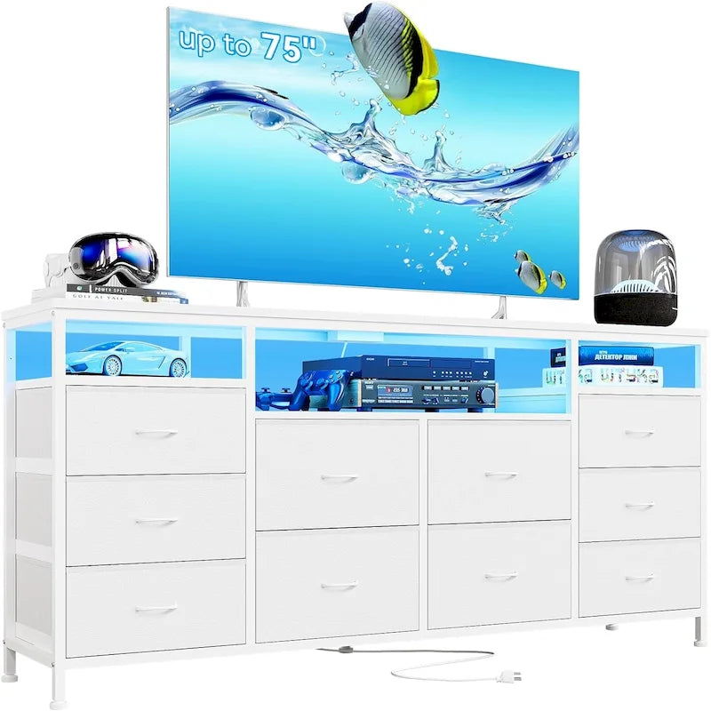 63.3 Inch Black Dresser for Bedroom, 10 Drawer Dresser TV Stand-15