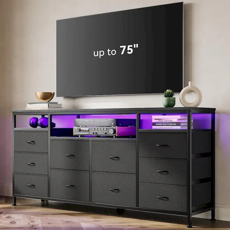 63.3 Inch Black Dresser for Bedroom, 10 Drawer Dresser TV Stand-17