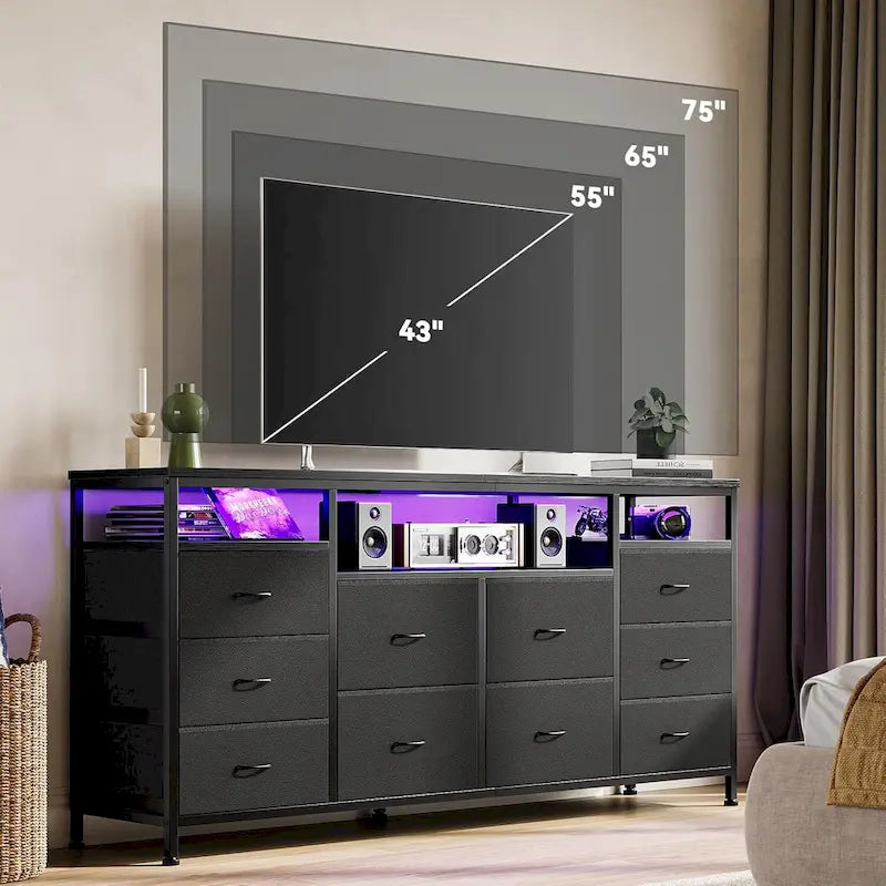 63.3 Inch Black Dresser for Bedroom, 10 Drawer Dresser TV Stand-2