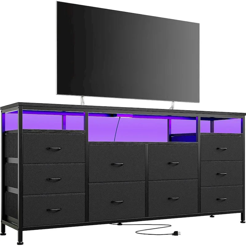 63.3 Inch Black Dresser for Bedroom, 10 Drawer Dresser TV Stand-3