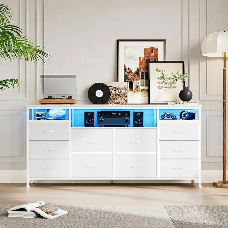 63.3 Inch Black Dresser for Bedroom, 10 Drawer Dresser TV Stand-11