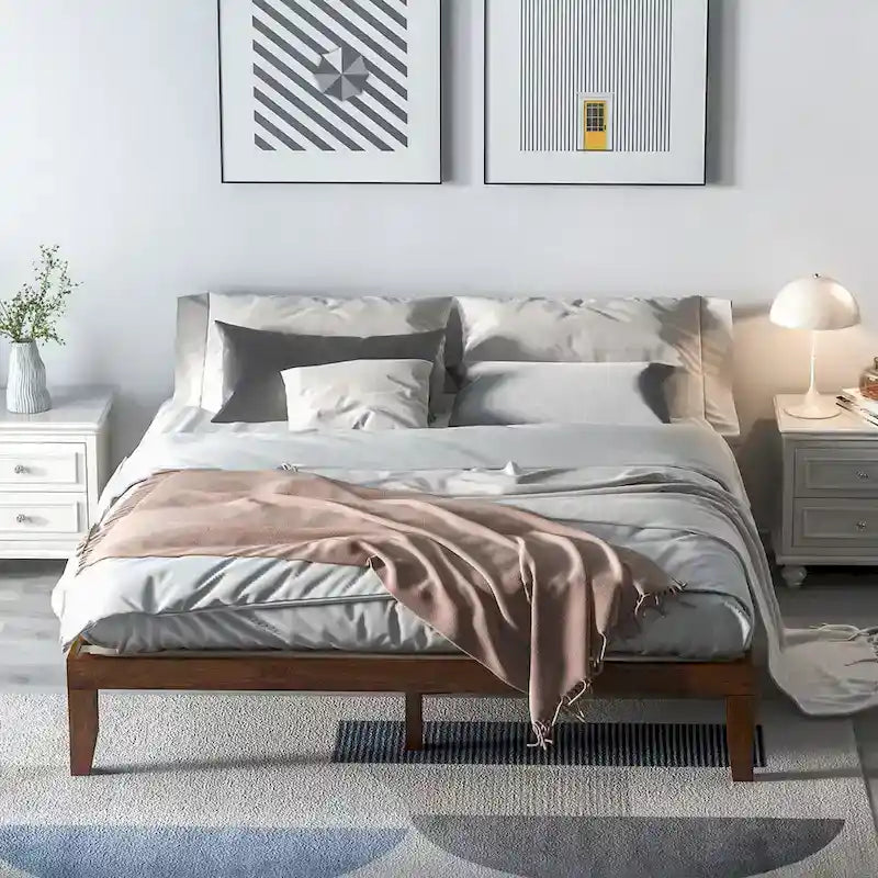 Costway King Size 14 Wooden Bed Frame Mattress Platform Wood Slats-4