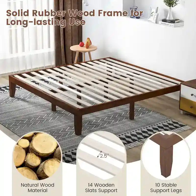 Costway King Size 14 Wooden Bed Frame Mattress Platform Wood Slats-9