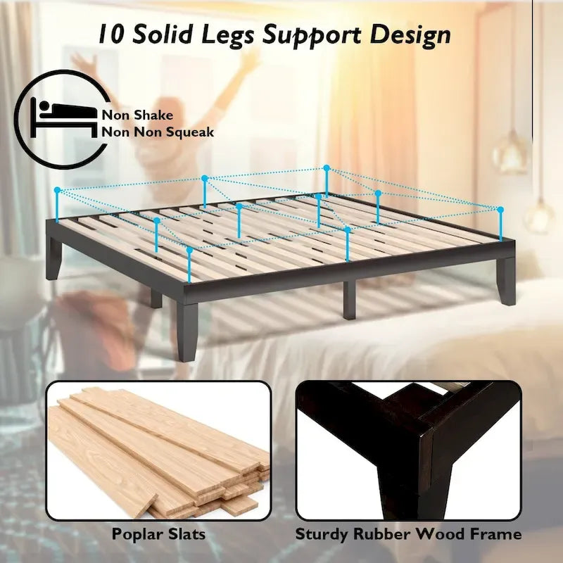 Costway King Size 14 Wooden Bed Frame Mattress Platform Wood Slats-19