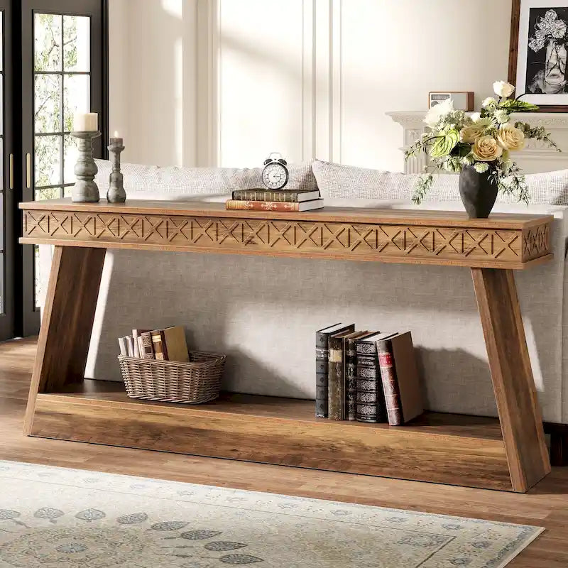 70.87-Inch Extra Long Entryway Table, 2-Tier Narrow Console Table with Storage - 70.87D x 11.81W x 31.5H-29