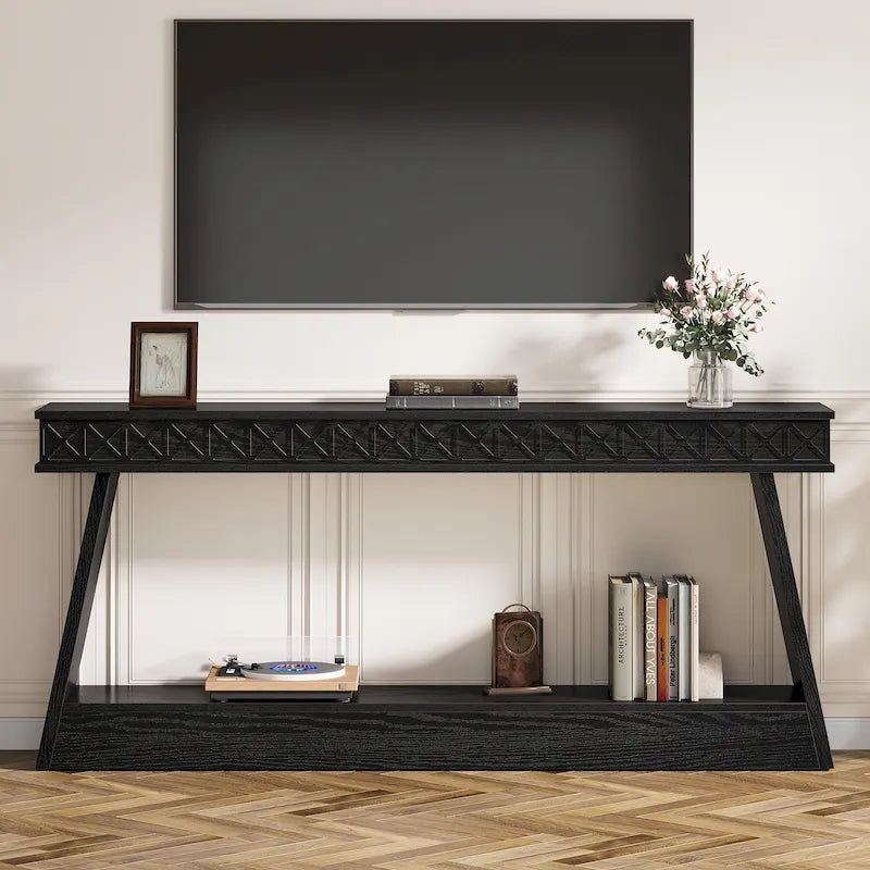 70.87-Inch Extra Long Entryway Table, 2-Tier Narrow Console Table with Storage - 70.87D x 11.81W x 31.5H-31
