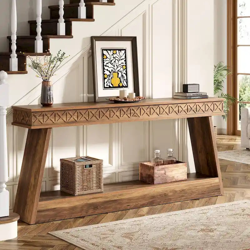 70.87-Inch Extra Long Entryway Table, 2-Tier Narrow Console Table with Storage - 70.87D x 11.81W x 31.5H-3