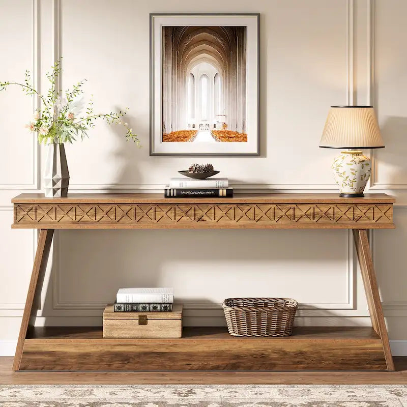 70.87-Inch Extra Long Entryway Table, 2-Tier Narrow Console Table with Storage - 70.87D x 11.81W x 31.5H-4