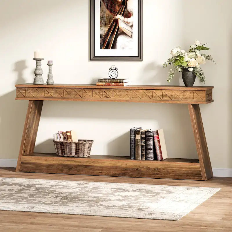 70.87-Inch Extra Long Entryway Table, 2-Tier Narrow Console Table with Storage - 70.87D x 11.81W x 31.5H-7