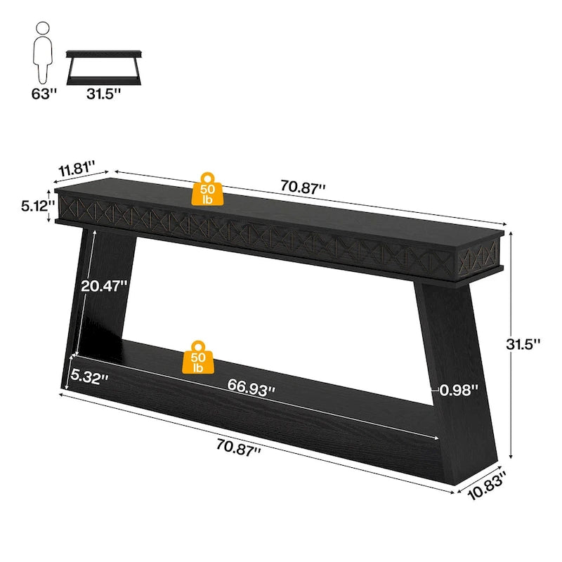 70.87-Inch Extra Long Entryway Table, 2-Tier Narrow Console Table with Storage - 70.87D x 11.81W x 31.5H-11
