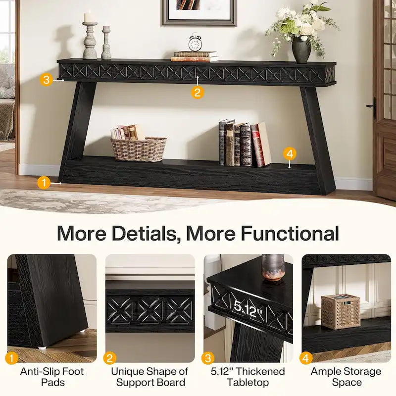 70.87-Inch Extra Long Entryway Table, 2-Tier Narrow Console Table with Storage - 70.87D x 11.81W x 31.5H-12