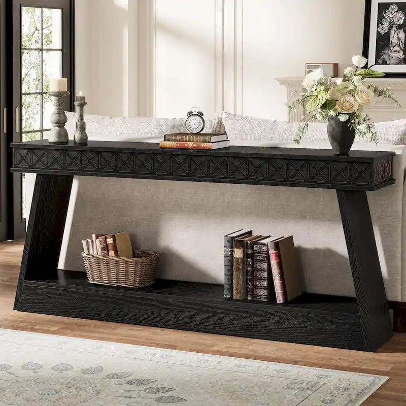 70.87-Inch Extra Long Entryway Table, 2-Tier Narrow Console Table with Storage - 70.87D x 11.81W x 31.5H-13