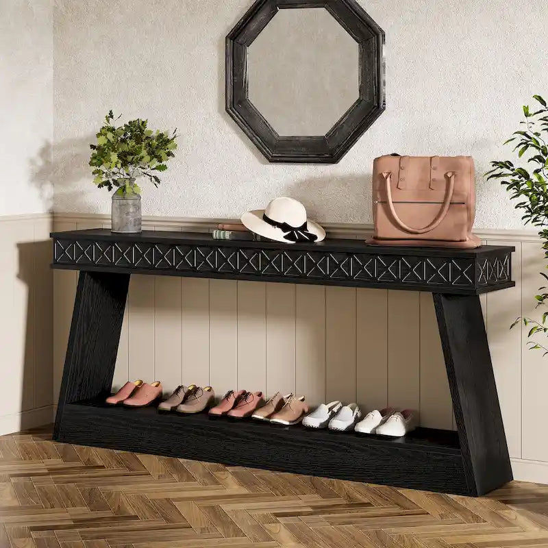 70.87-Inch Extra Long Entryway Table, 2-Tier Narrow Console Table with Storage - 70.87D x 11.81W x 31.5H-15
