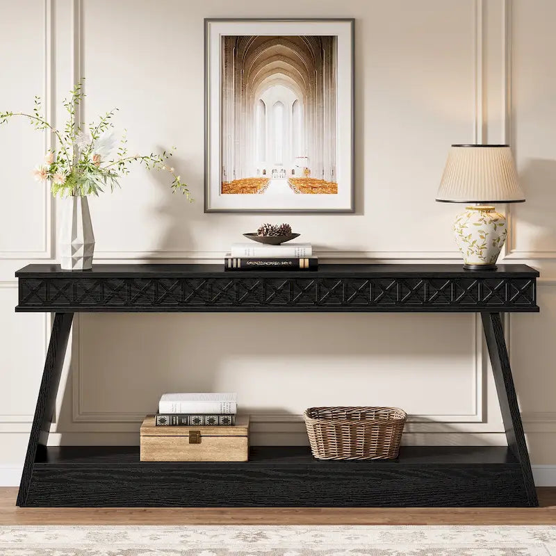 70.87-Inch Extra Long Entryway Table, 2-Tier Narrow Console Table with Storage - 70.87D x 11.81W x 31.5H-16