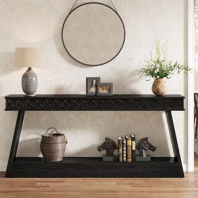 70.87-Inch Extra Long Entryway Table, 2-Tier Narrow Console Table with Storage - 70.87D x 11.81W x 31.5H-17