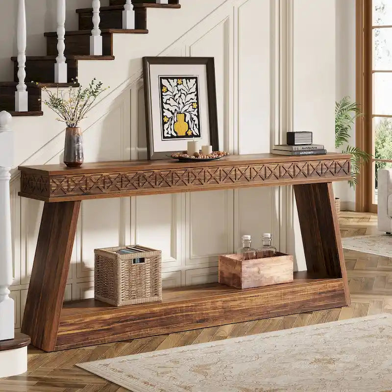 70.87-Inch Extra Long Entryway Table, 2-Tier Narrow Console Table with Storage - 70.87D x 11.81W x 31.5H-20