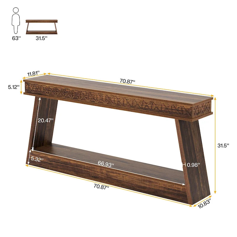 70.87-Inch Extra Long Entryway Table, 2-Tier Narrow Console Table with Storage - 70.87D x 11.81W x 31.5H-21