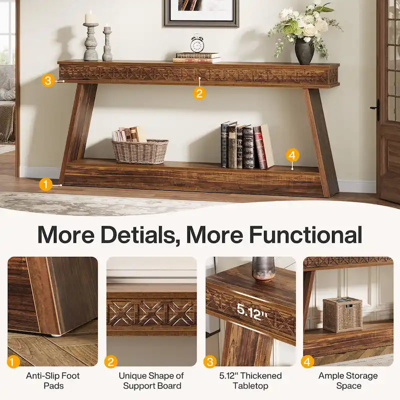 70.87-Inch Extra Long Entryway Table, 2-Tier Narrow Console Table with Storage - 70.87D x 11.81W x 31.5H-22