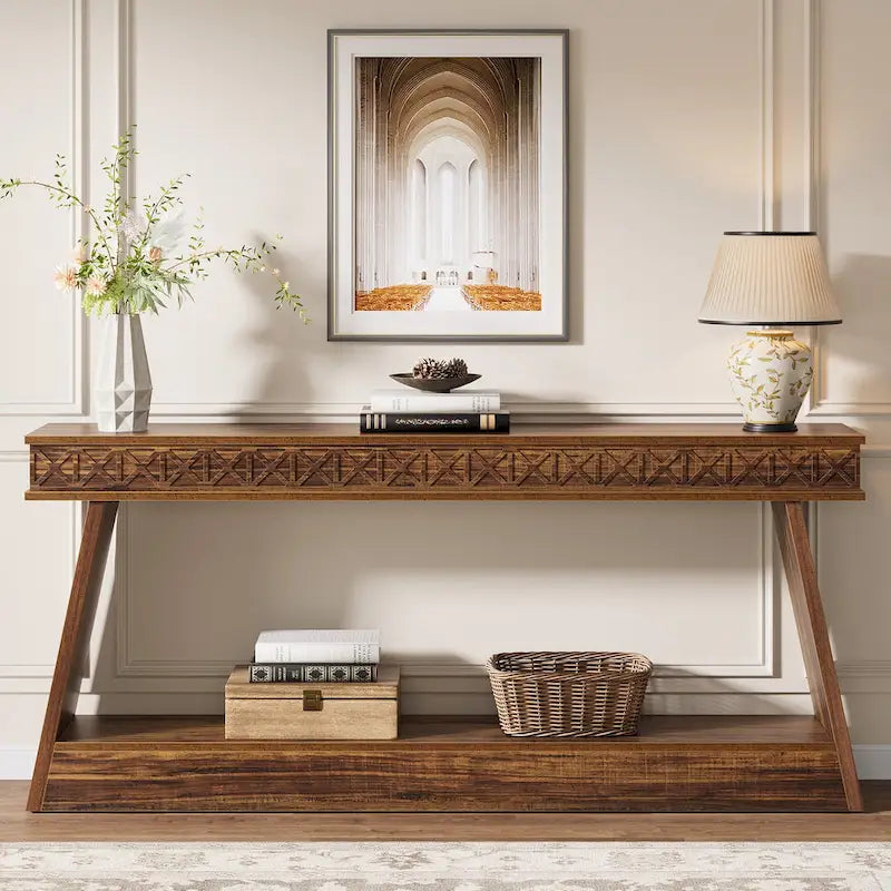 70.87-Inch Extra Long Entryway Table, 2-Tier Narrow Console Table with Storage - 70.87D x 11.81W x 31.5H-25